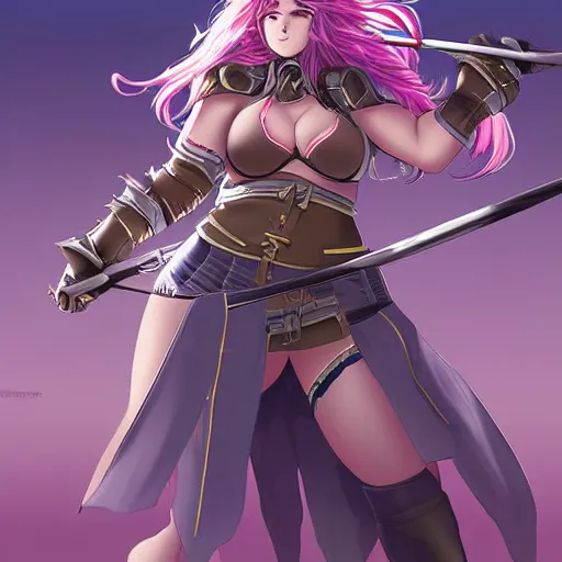 Image similar to owersize plus size anime girl warrior by Boris Valejio, high detailed digital art