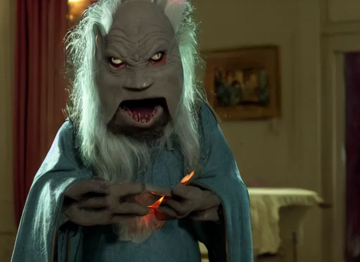 Image similar to sam eliott as a wizard, movie still, from the new ghoulies 2 movie, 8 k, realistic