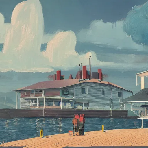 Image similar to yachting club by simon stalenhag