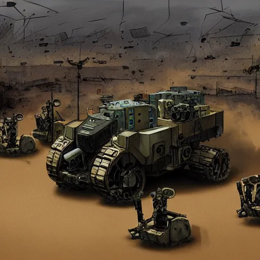 Image similar to diesel punk robot war machines from a diesel punk dark gritty version of the battle of the Somme