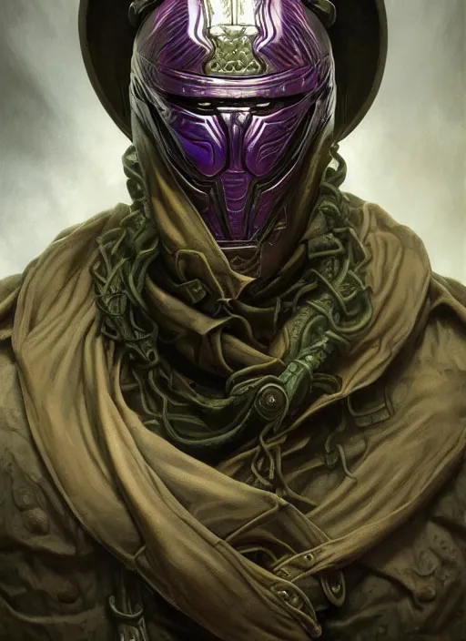 Image similar to mf doom reptile eyes, purple metallic skin. intricate, elegant, highly detailed, centered, digital painting, artstation, concept art, smooth, sharp focus, illustration, artgerm, tomasz alen kopera, peter mohrbacher, donato giancola, joseph christian leyendecker, wlop, frank frazetta