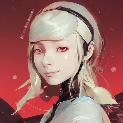 Prompt: highly detailed portrait of a hopeful young astronaut lady with a wavy blonde hair, by Dustin Nguyen, Akihiko Yoshida, Greg Tocchini, Greg Rutkowski, artgerm, ((beeple)) 4k resolution, nier:automata inspired, bravely default inspired, vibrant but dreary but upflifting red, black and white color scheme!!! ((Space nebula background)), octane render