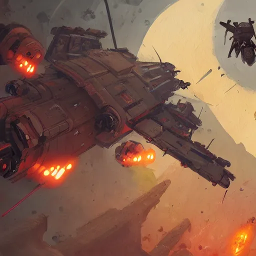 Image similar to spaceship in combat, by ian mcque and neil blevins