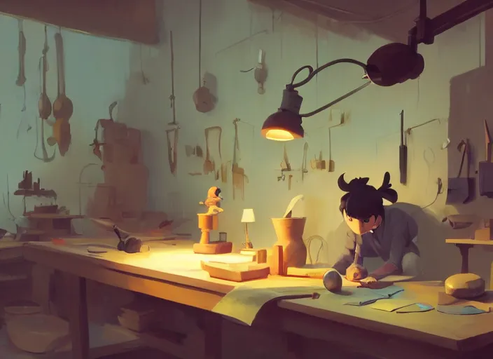 Image similar to sculptor's workshop, detailed, cory loftis, james gilleard, atey ghailan, makoto shinkai, goro fujita, studio ghibli, rim light, exquisite lighting, clear focus, very coherent, plain background, soft painting