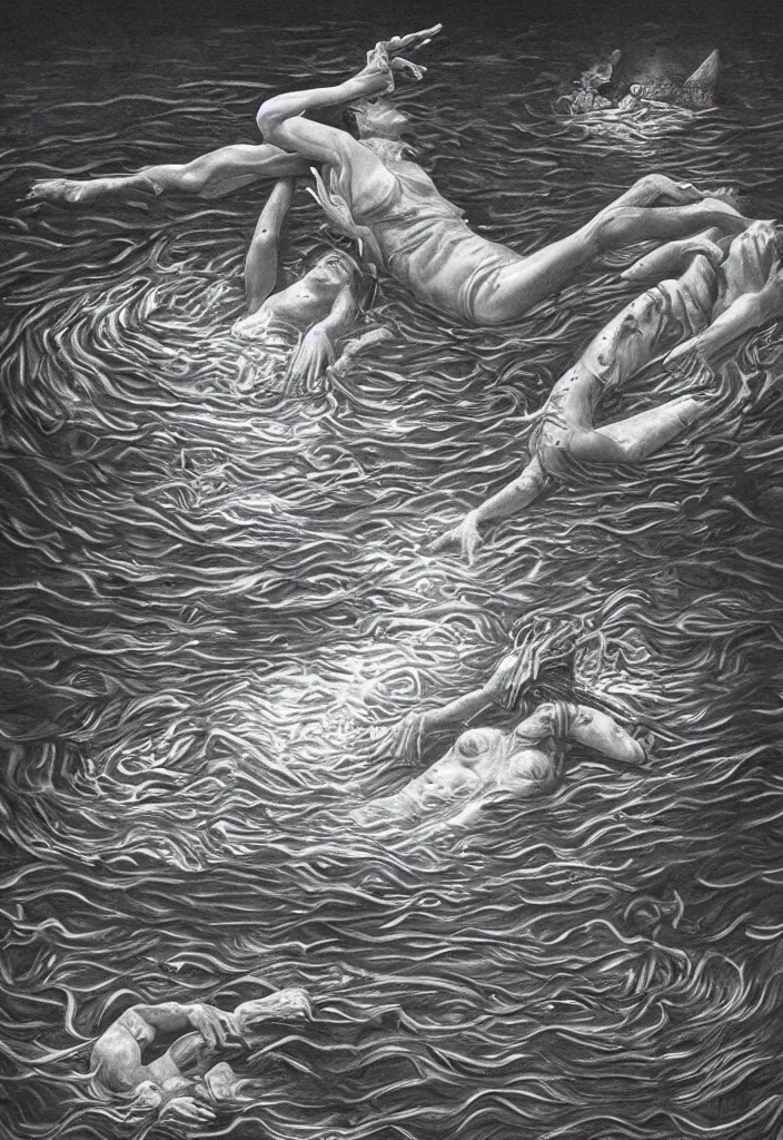 Image similar to highly detailed surrealist art about drowning slowly