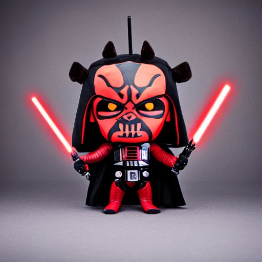 Prompt: studio portrait still of!!!!! darth maul!!!!!! plush toy, 8 k, studio lighting, key light,