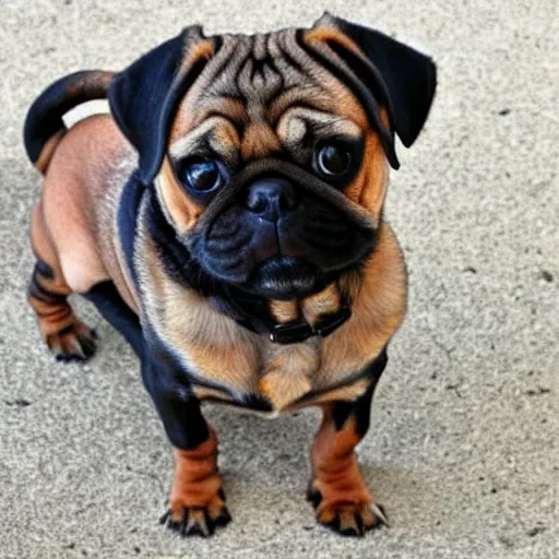 Image similar to A dog mixed with a dachshund and a pug