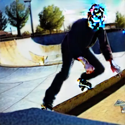 Prompt: Walter White skateboarding on an Albuquerque skate park