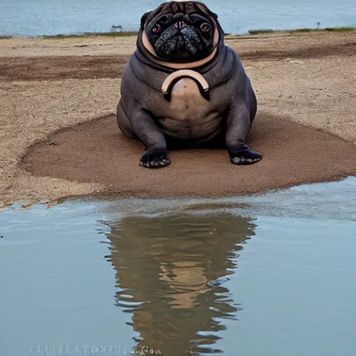 Image similar to a Walrus-Pug Hybrid, A Walrus that looks like a pug, huge tusks, afternoon hangout, good times photograph, candid