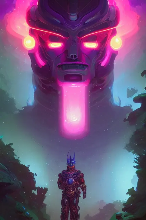 Prompt: Portrait of Galactus in neon forest, digital art from artstation by Andreas Rocha and Greg Rutkowski and Peter Mohrbacher
