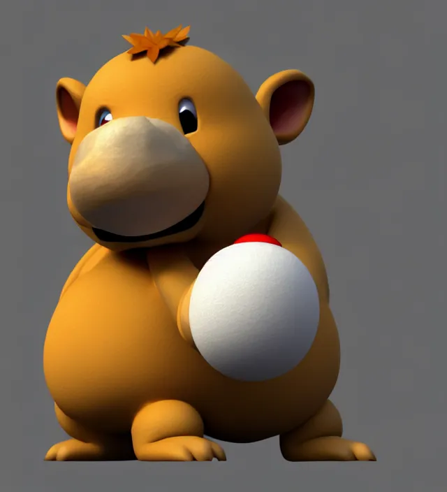 Image similar to studio 3 d render of a capybara mario character, white background, perfectly shaded, trending on artstation, octane render, unreal engine 5 render