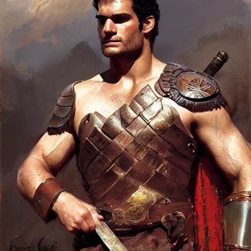 Image similar to Henry Cavill as a roman warrior, painting by Gaston Bussiere, Craig Mullins