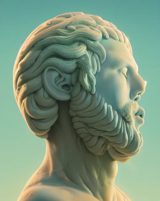 Prompt: soft greek sculpture of a bananoid painted by james jean in pastel colors. artwork and beeple and dan mumford and greg rutkowski and nekroxiii. halo. octane render, cinematic, hyper realism, octane render, 8k, depth of field, bokeh. iridescent accents. vibrant.