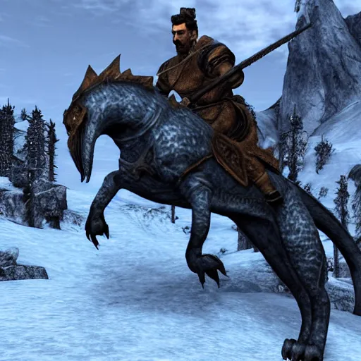 Image similar to Photo of Joseph Stalin riding the dragon from skyrim ,