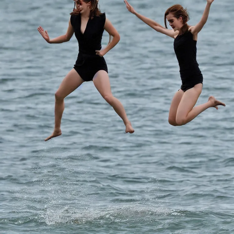 Image similar to emma watson jumping on water