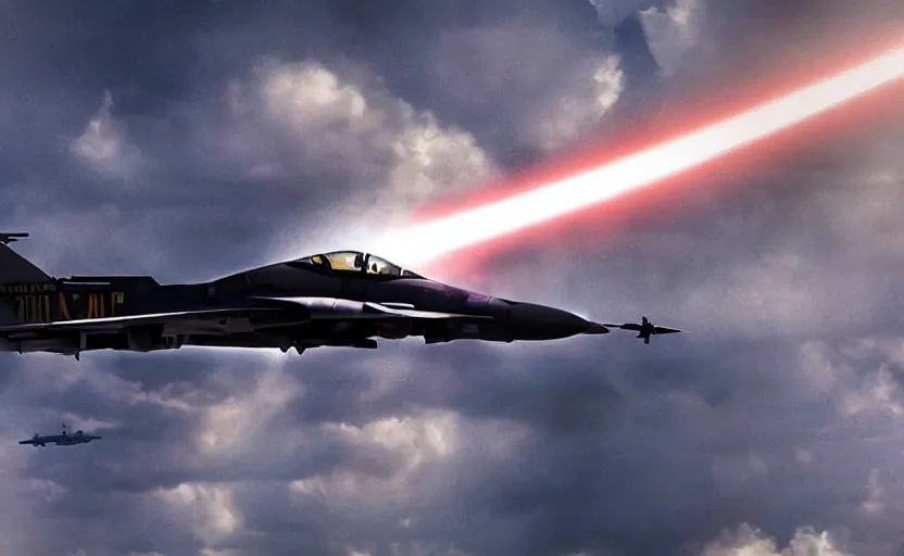 Image similar to tomcat replica, top gun maverick, flares and chaffs, futuristic aircraft, realistic paint job, from ace combat 7, facing black explosions in windows, cosplay photo, stunning, dcs world style, bokeh soft, shot on 1 5 0 mm, zenithal lightning, trending on instagram, by award winning photographer, symmetrical features