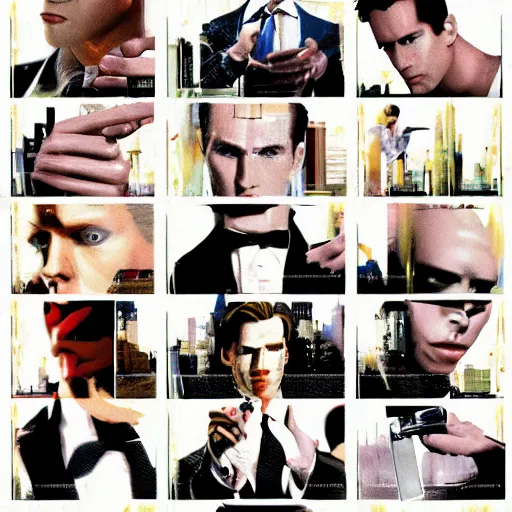 Prompt: american psycho, goldeneye 0 0 7 nintendo 6 4 game graphics visual aesthetic