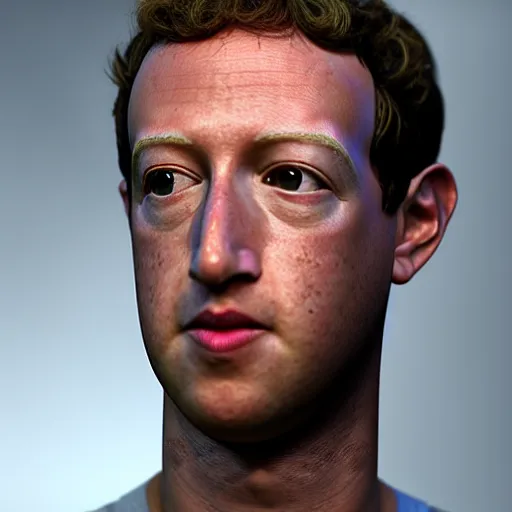 Prompt: hyperrealistic render of mark zuckerberg, creepily realistic lots of detail cg render cinema 4 d