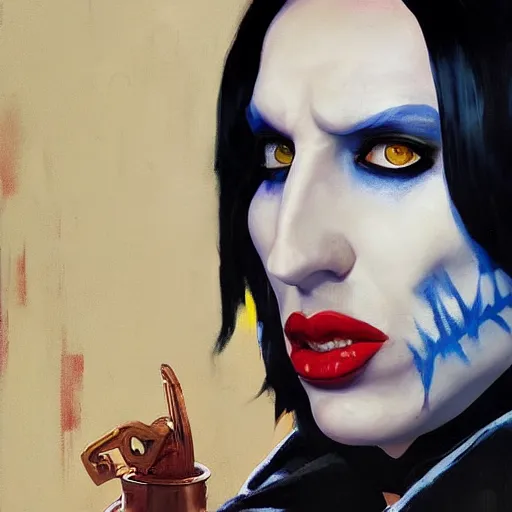 Image similar to Greg Manchess portrait painting of Marilyn Manson as Overwatch character, medium shot, profile picture, Organic Painting, sunny day, Matte Painting, bold shapes, hard edges, street art, trending on artstation, by Huang Guangjian and Gil Elvgren and Sachin Teng