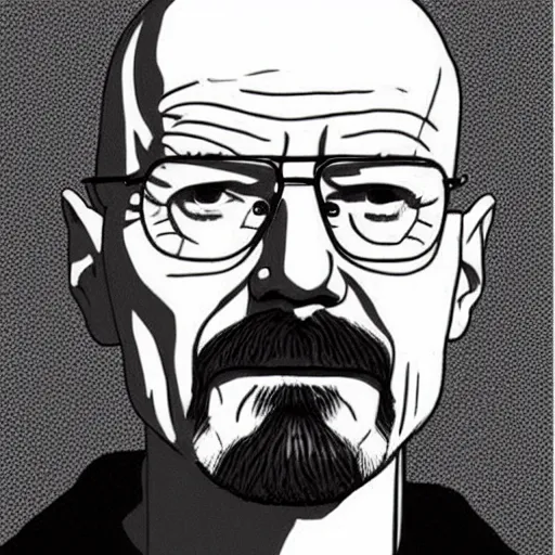 Prompt: walter white drawn by charles burns