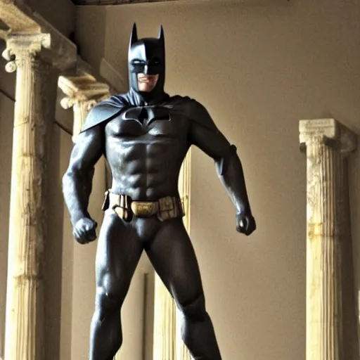 Image similar to an Athenian temple a Batman statue