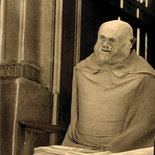 Image similar to a picture of golem after he's been inagurated as the new pope.