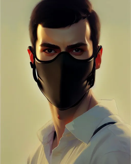 Image similar to a ultradetailed beautiful panting of a european young man wearing black medical mask, by ilya kuvshinov, greg rutkowski and makoto shinkai, trending on artstation