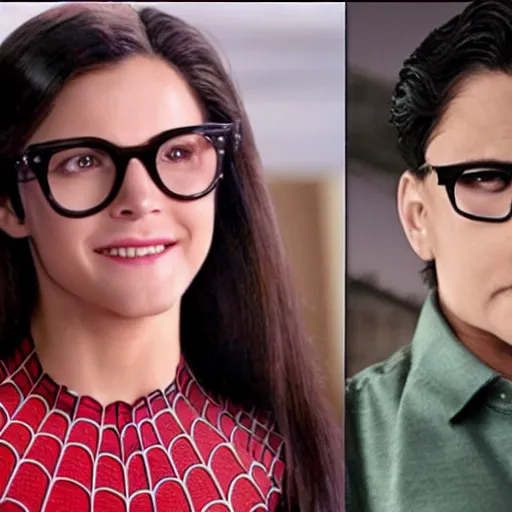 Prompt: spiderman and betty la fea tv show cross over