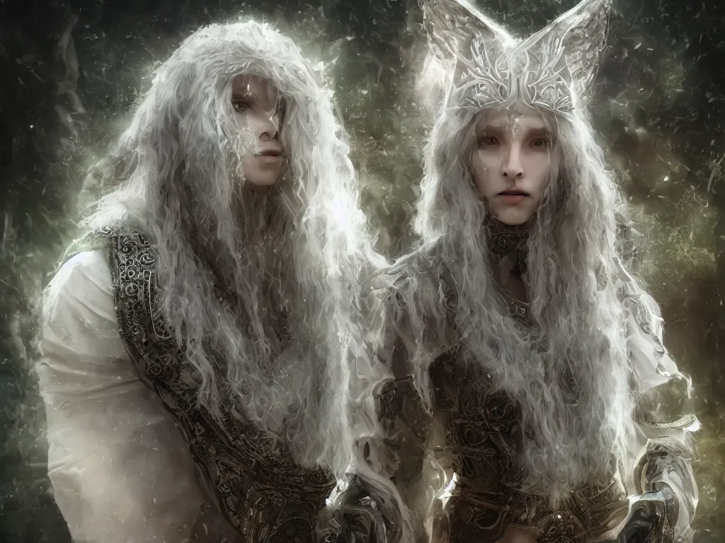 Prompt: !dream solarpunk white wolf high priest realistic, cinematic style, filmed in 70mm , divine realm of gods, angelic face, volumetric lighting, octane render, ethereal, super fine details, intricate jewelry, photographic, concept art, artist Leonardo DaVinci, unreal engine, 8k,