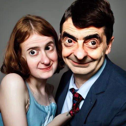 Image similar to A portrait mr bean elizabeth teams up with a teenage mr bean, perfect faces, 50 mm, award winning photography