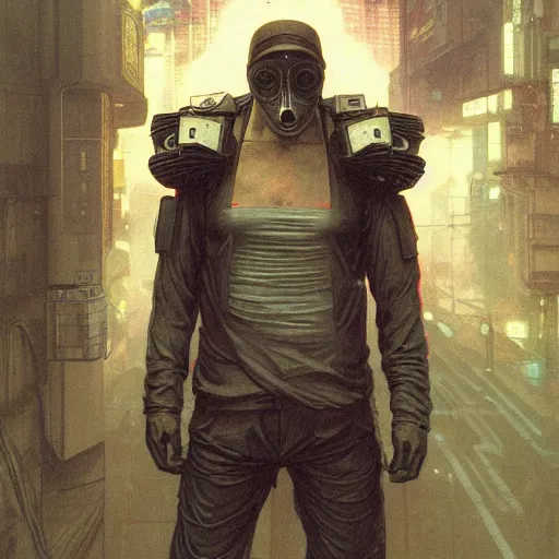 Prompt: full body of cyberpunk computer hacker who served as systems engineer dancer on the neo Tokyo streets of the Mecha Empire city during the Festival of Masks, award-winning realistic sci-fi concept art by Beksinski, Bruegel, Greg Rutkowski, Alphonse Mucha, and Yoshitaka Amano