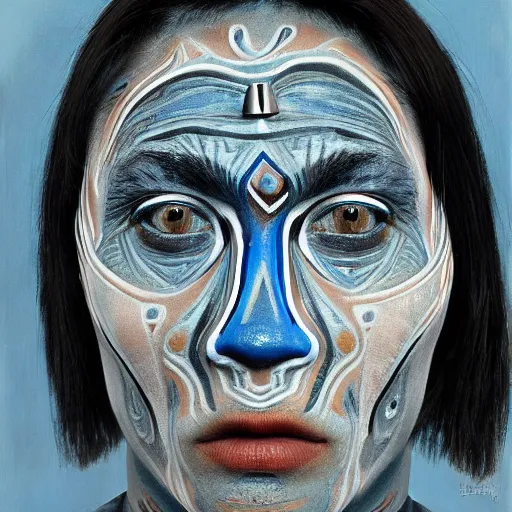 Prompt: Intricate five star Shaman facial portrait by Pablo Picasso, oil on canvas, high detail, skin texture, photo realistic, hyperrealism,matte finish, high contrast, 3d depth, masterpiece, vivid colors, artstationhd