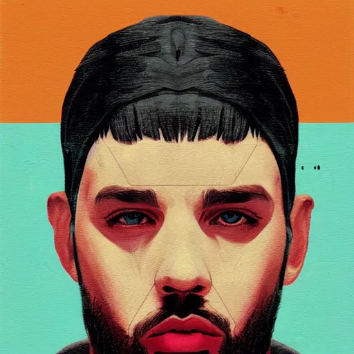 Image similar to the German rapper SIDO in a picture by Sachin Teng, dark vibes, Realistic Painting , Organic painting, Matte Painting, geometric shapes, hard edges, graffiti, street art:2 by Sachin Teng:4