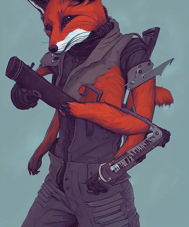 Prompt: a portrait of an anthropomorphic cyberpunk fox holding a chainsaw, fantasy, elegant, digital painting, artstation, concept art, matte, sharp focus, illustration, art by josan gonzalez