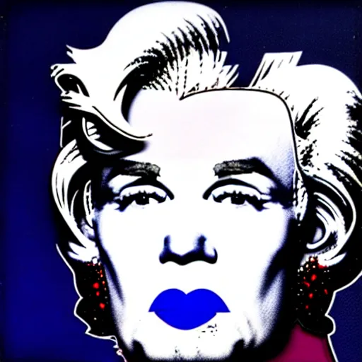 Prompt: colour portrait of absolutely angry andy warhol aged 40 looking sternly straight into the camera, in the style of andy warhol