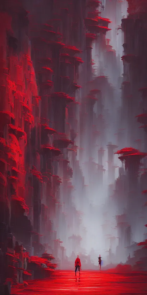 Image similar to the red samurai!!! a highly detailed cinematic oil painting by roger dean and alena aenami, dynamic lighting
