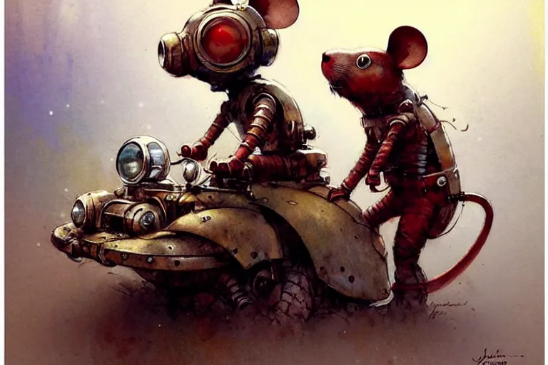 Image similar to adventurer ( ( ( ( ( 1 9 5 0 s retro future robot mouse explorer vehical. muted colors. ) ) ) ) ) by jean baptiste monge!!!!!!!!!!!!!!!!!!!!!!!!! chrome red