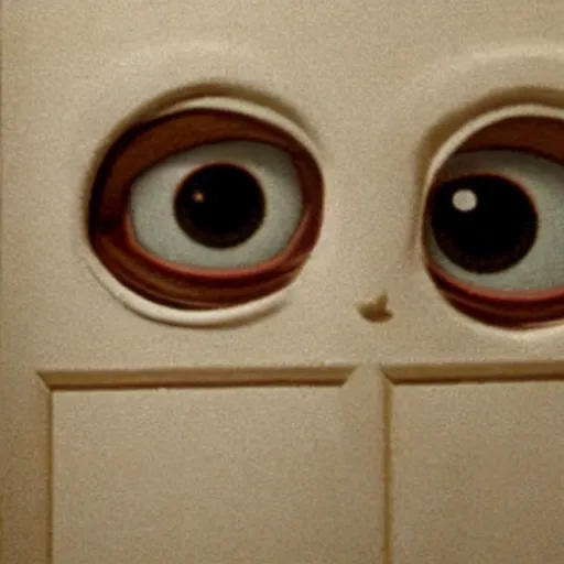 Prompt: still of mike wazowski on the broken door in the shining movie