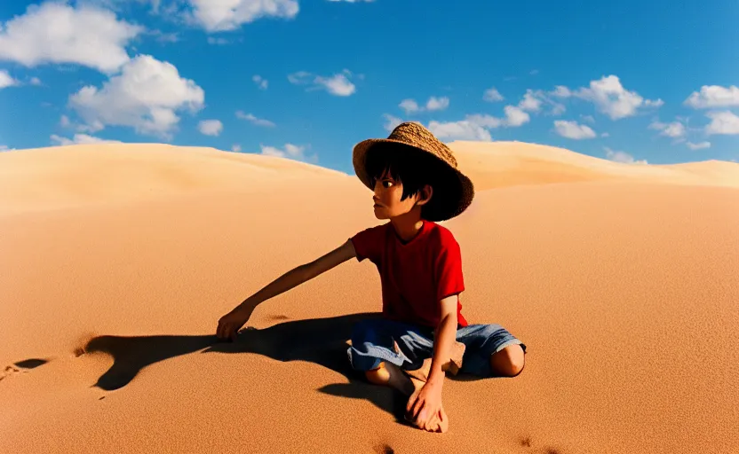 Image similar to a luffy in sand dunes, photography