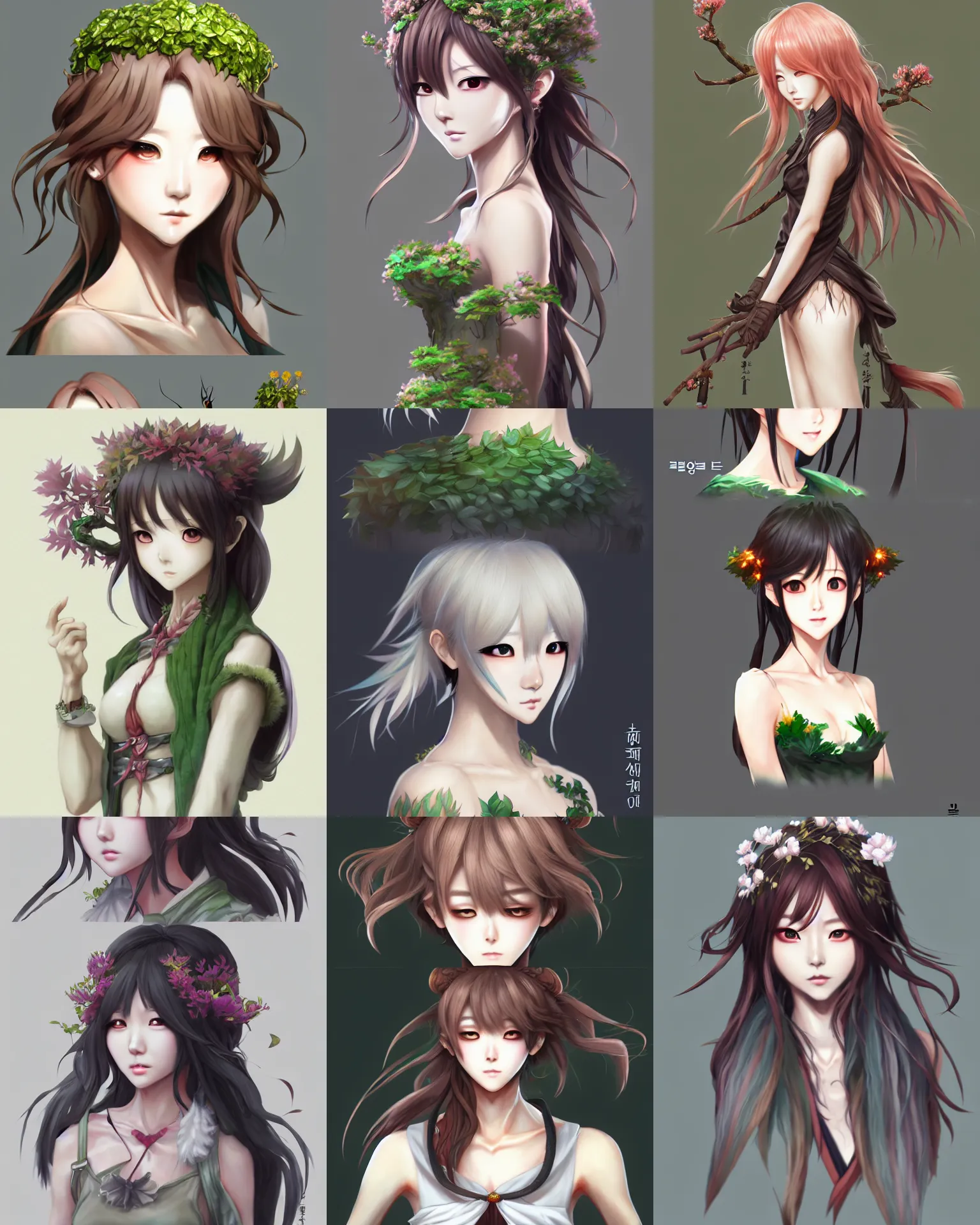 Prompt: korean style character concept art of an anime dryad | | cute - fine - face, pretty face, realistic shaded perfect face, fine details by antilous chao, stanley artgerm lau, sakimichan, hye rim, yunpong, juyoung kim, kang heewon, and eunyoung, trending on artstation