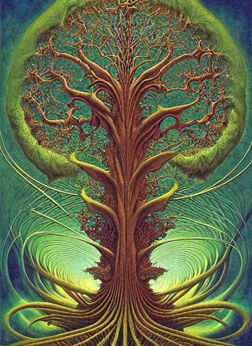 Image similar to tree of life by roger dean and andrew ferez, art forms of nature by ernst haeckel, divine chaos engine, symbolist, visionary, art nouveau, botanical fractal structures, organic, detailed, realistic, surreality