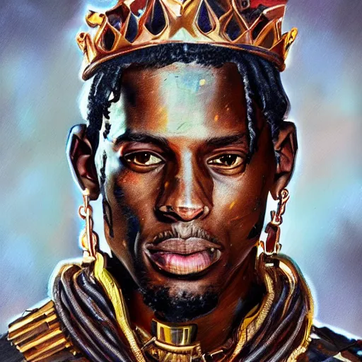 Prompt: concept art of travis scott as a king, artstation, hyperdetalied, 8 k, high quality,