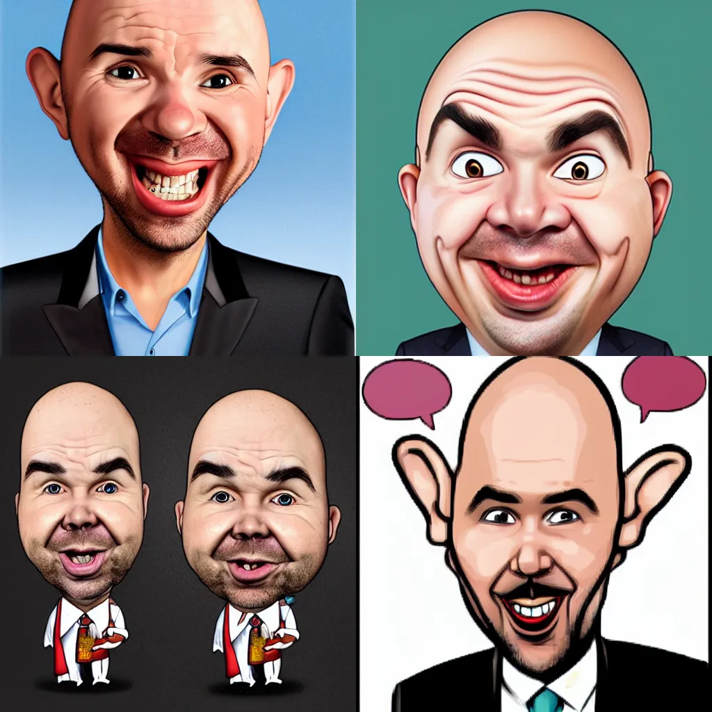 Prompt: a caricature of karl pilkington , funny , exaggerated