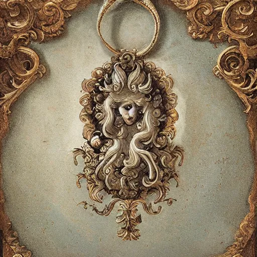 Prompt: elaborate baroque rococo pendant on the ocean ground. seen from the distance. with a lot of little details. childrenbook scientific illustration in soft natural tones. hd hyperdetailed octane. matte paper background. in the style of ulriko - e and botticelli and national geographic and ernst haekel and daniel martin diaz