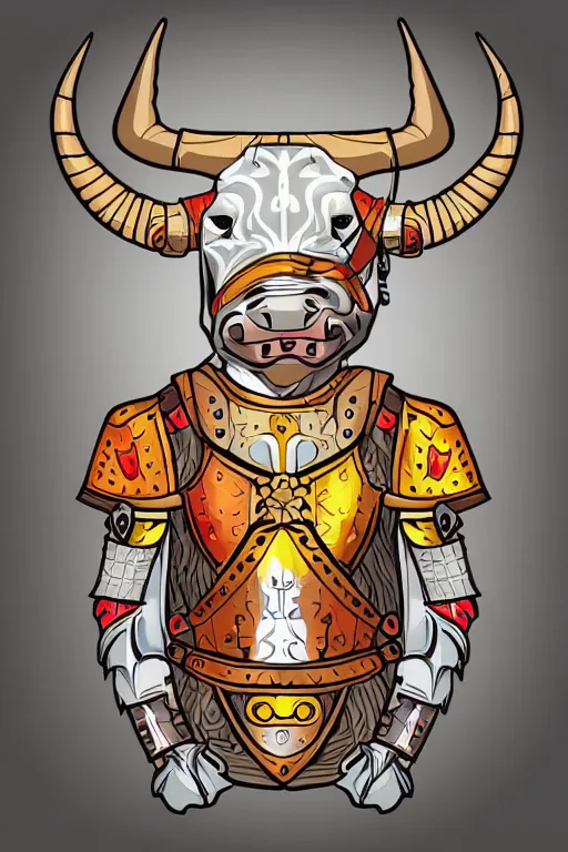 Image similar to Portrait of a bull in a medieval armor, knight, medieval, sticker, colorful, illustration, highly detailed, simple, smooth and clean vector curves, no jagged lines, vector art, smooth