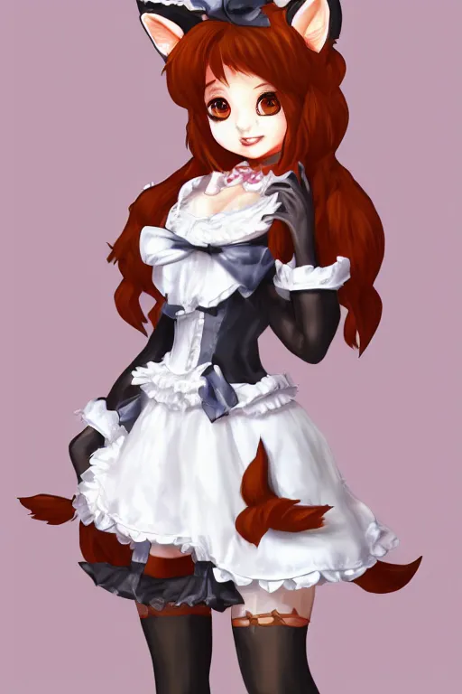 Image similar to a fox fursona wearing a maid outfit, highly detailed, digital art, trending on artstation, furry art