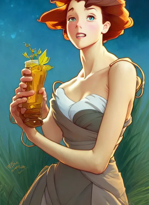 Image similar to cute madidon beer trading card design, natural lighting, path traced, highly detailed, high quality, digital painting, by don bluth and ross tran and studio ghibli and alphonse mucha, artgerm