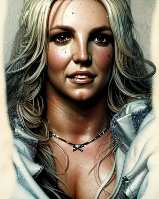 Image similar to britney spears, thicc, character portrait, portrait, close up, concept art, intricate details, highly detailed by greg rutkowski, michael whelan and gustave dore