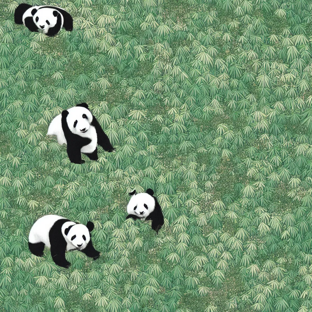 Image similar to isometric view illustration cute panda in bamboo forest, highly detailed mid day by victo ngai