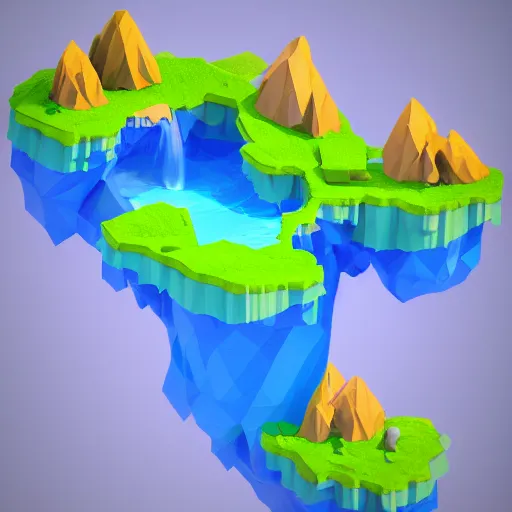 Image similar to a floating island on an aquatic environment isometric art, low poly art, game art, artstation, 3D render, high detail, cgsociety, unreal engine 5